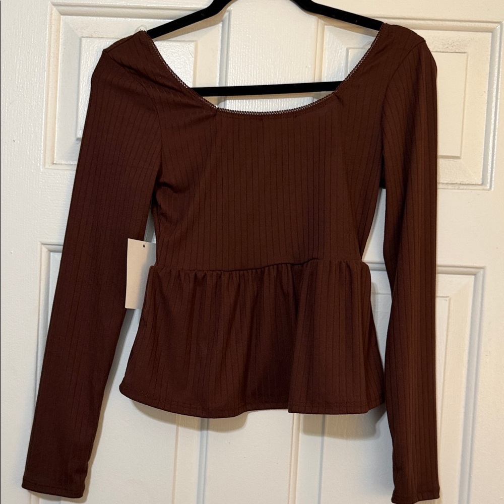 Electric behavior Brown Ribbed Button Blouse - Picture 6 of 7